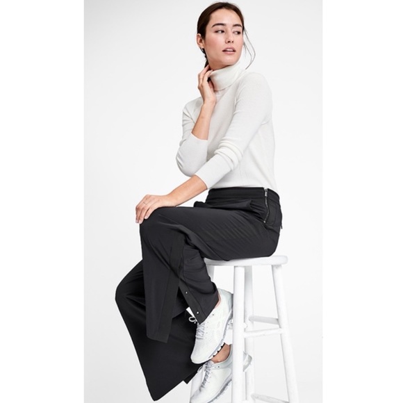 Athleta Gramercy Track Trouser Black Wide Leg Pants Sz 12 - Picture 3 of 10